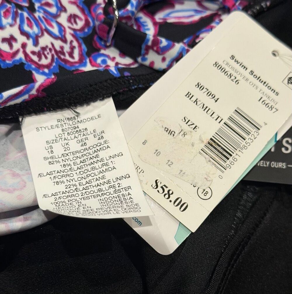 Swim Solutions NWT size 18 paisley tankini swim top plus size - Picture 5 of 5
